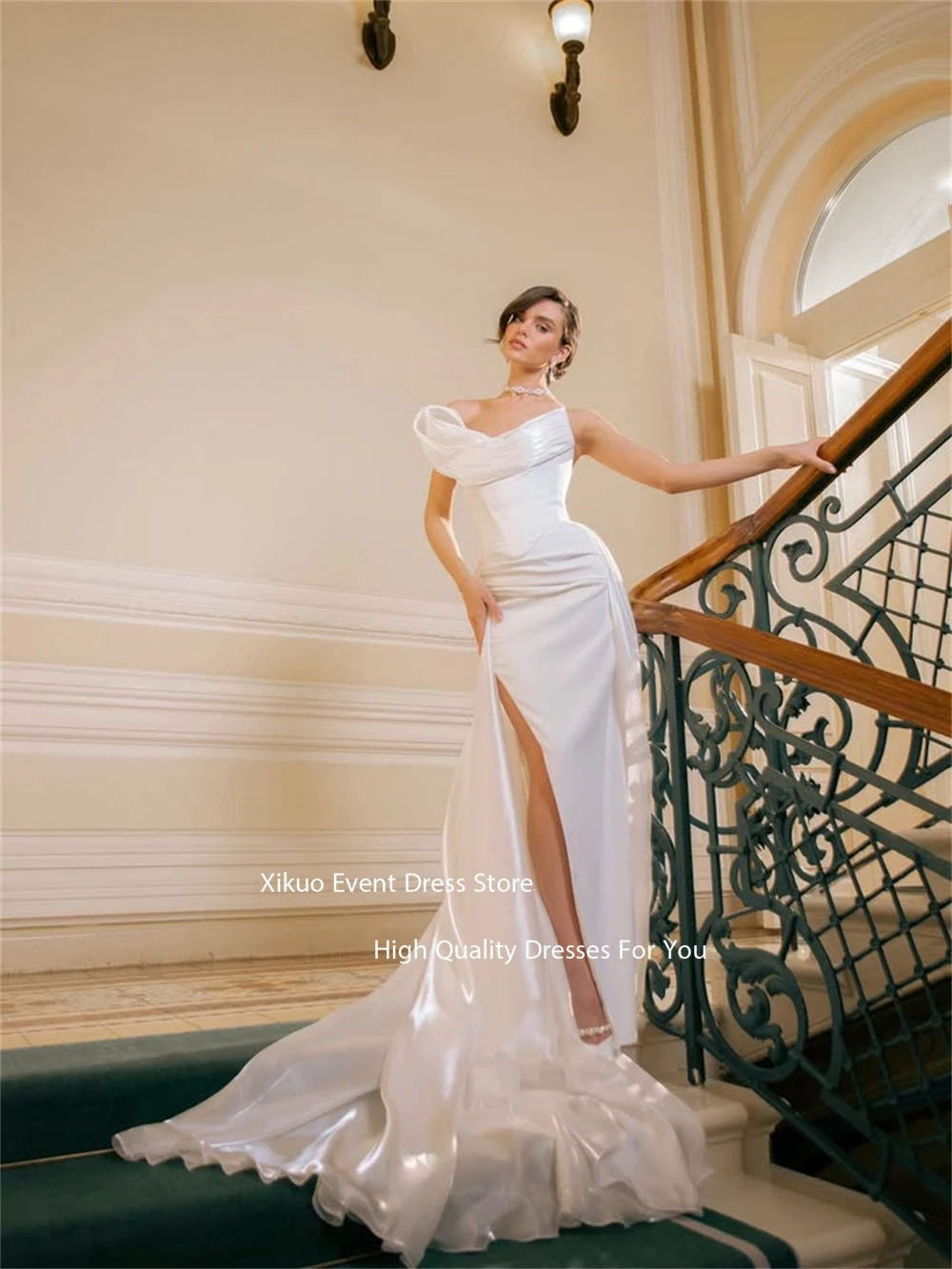 Xikuo-Vestido De Novia asimétrico hasta el suelo, Espalda descubierta, hombros descubiertos, personalizado