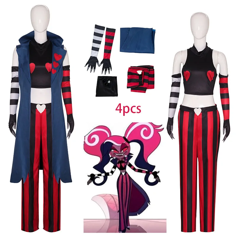 Disfraz de cosplay de Anime Devil Hotel Velvette, conjunto de top, pantalones y guantes, con costuras de alta calidad, para mujer, para fiesta de Halloween y juegos de rol