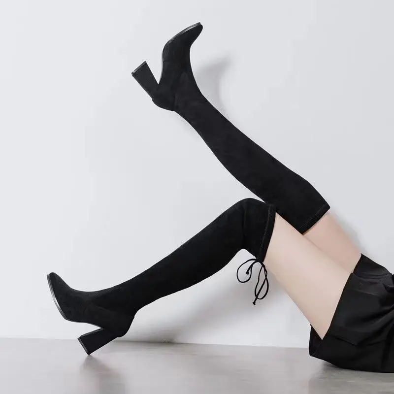 

2024 Autumn Winter over Knee Boots Women's Long Boots Small Size Long Tube Boots Thick Heel High Heel Pointed Toe Velvet Slim...