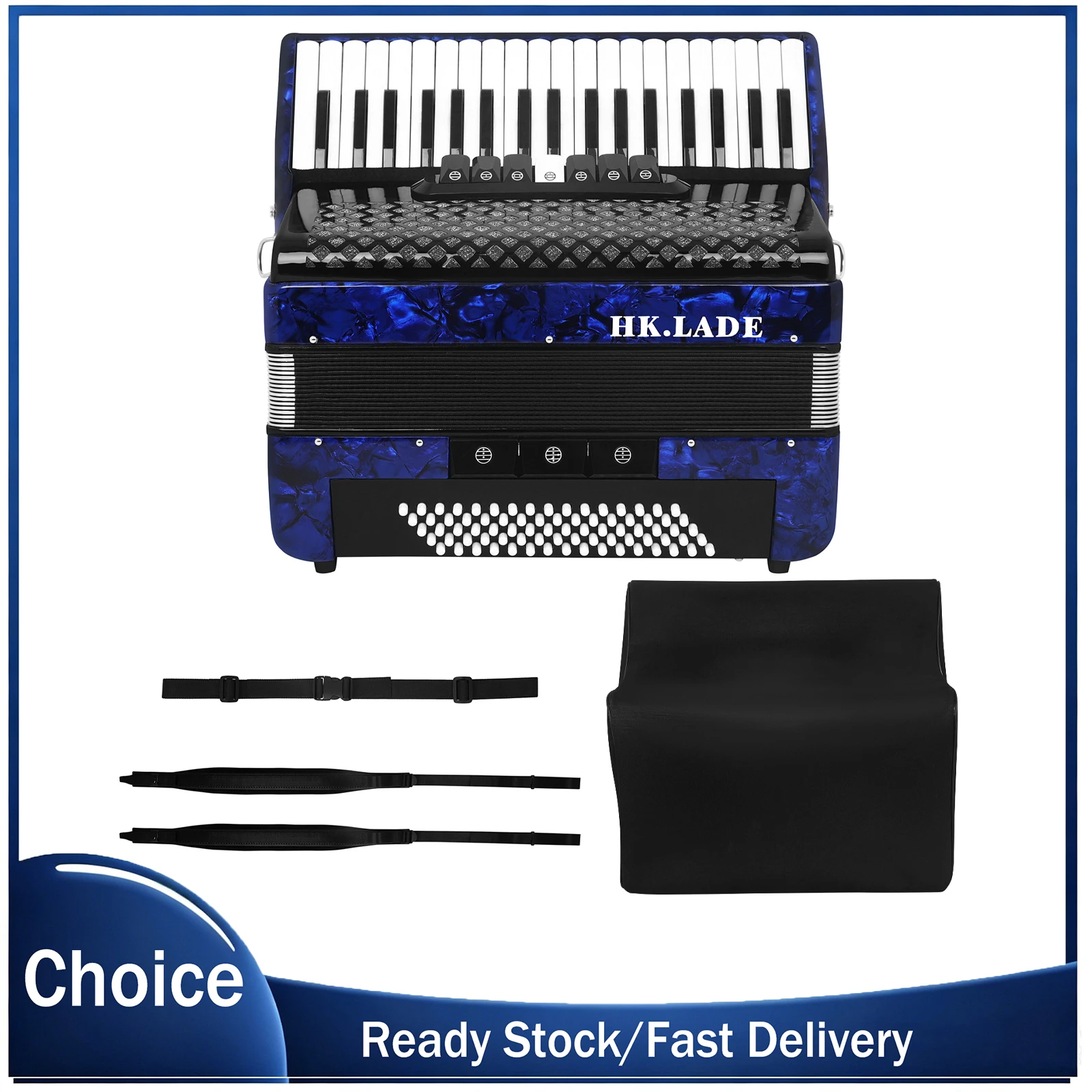 HK.LADE 37 Key 80 Bass Accordion 7 Keyboard Voice Changing Accordion Full Set with Bag Strap for Advanced Accordion Performance