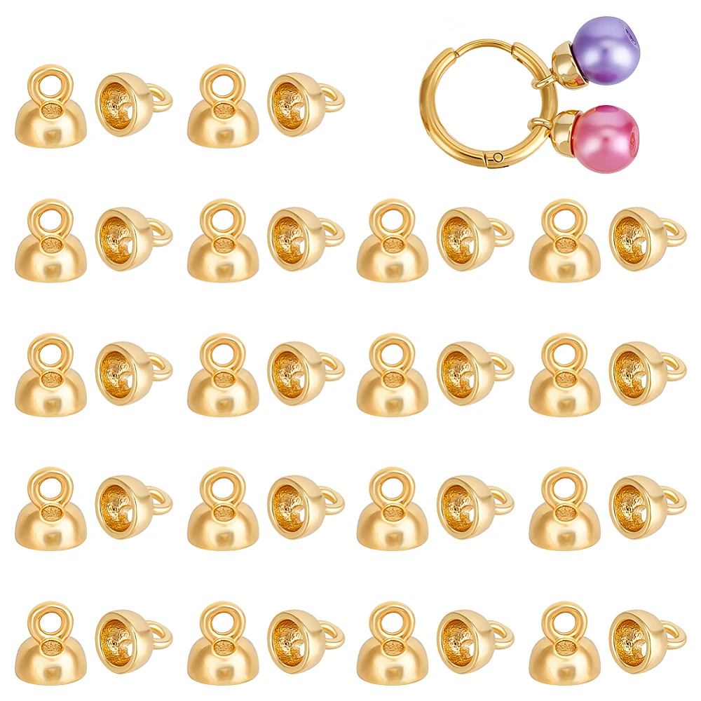 40Pcs 18K Real Gold Filled Crimp End Caps 0.19x0.17Inch Brass Pendant Bail Cap with Loop Findings for Earring Necklace Jewelry