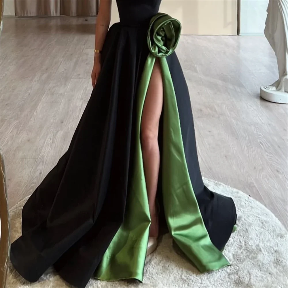 Vestido de fiesta personalizado de Arabia Saudita, vestido Formal sin tirantes hasta el suelo, faldas con cintura de flores, drapeado en capas,