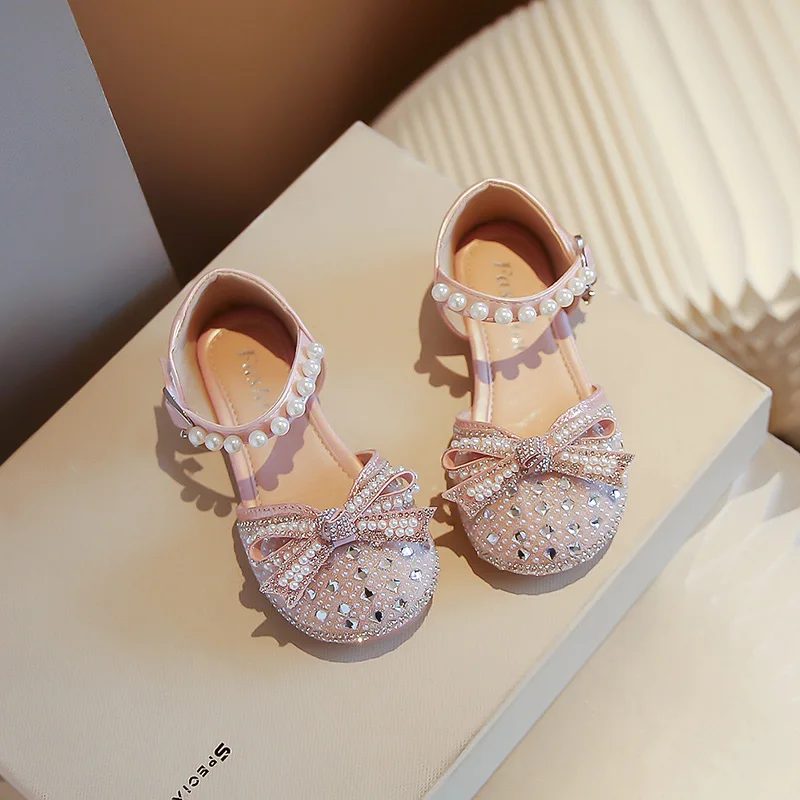 Fashion Kid Girl Sandals Rhinestone Butterfly Pearls Summer Casual Street Dancing Children Shoes