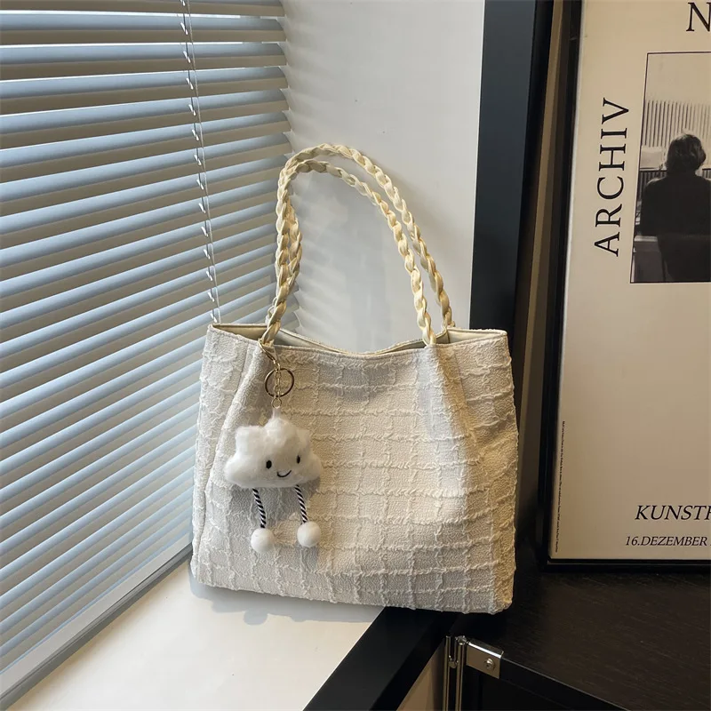 

Casual Solid Color Women's Shoulder Bucket Bags Large Capacity Versatile Ladies Underarm Handbags Thread Design Female Tote Bag