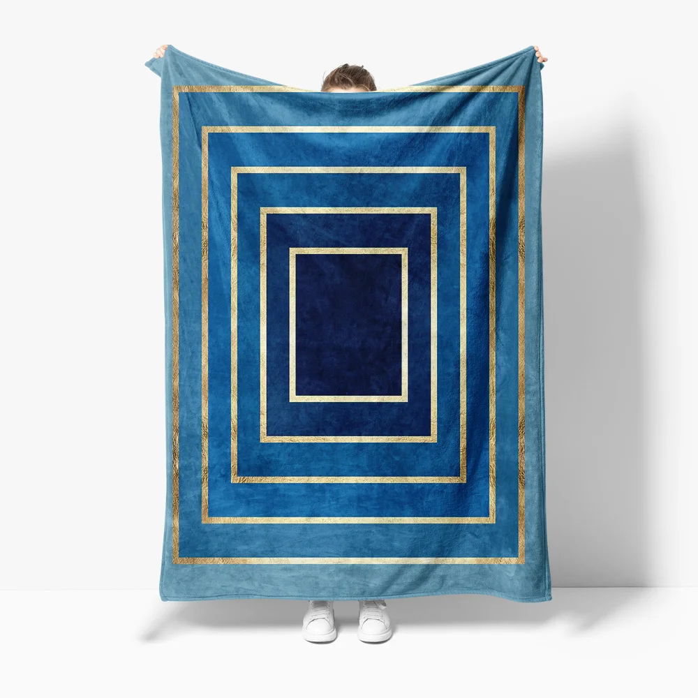 

Navy Blue Geometric Square Velvet Sofa Throw Blanket Decorative Cushion Cover for Living Room Bedroom 130cm