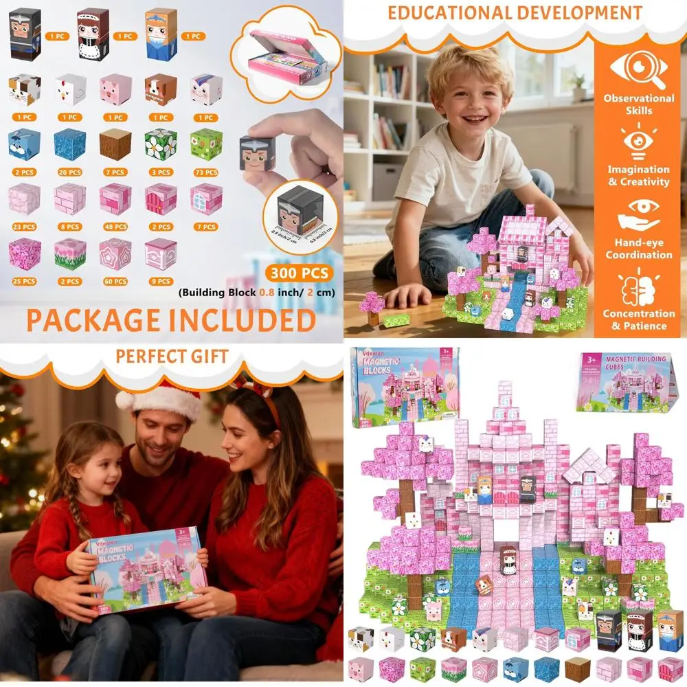 Ensemble de 300 cubes de construction magnétiques, jouets éducatifs STEM pour enfants, jeu sensoriel d'inspiration Montessori pour les 3 à 12 ans