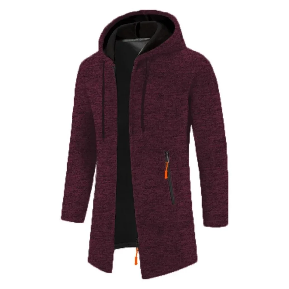 Autum Men Long Sleeve Hooded Sweater Warm Zipper Jacket Coats Solid Color Oversize Sweatshirts Winter Streetwear Zip Up Hoodie