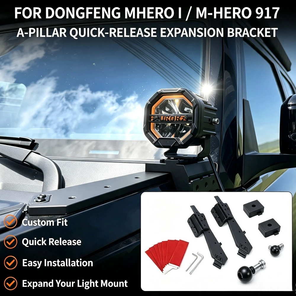 For MHERO I / M-Hero 917 2025 2026 Car A-Pillar Dual Light Quick-Release Bracket Modified Hood LED Spotlight Extension Bracket