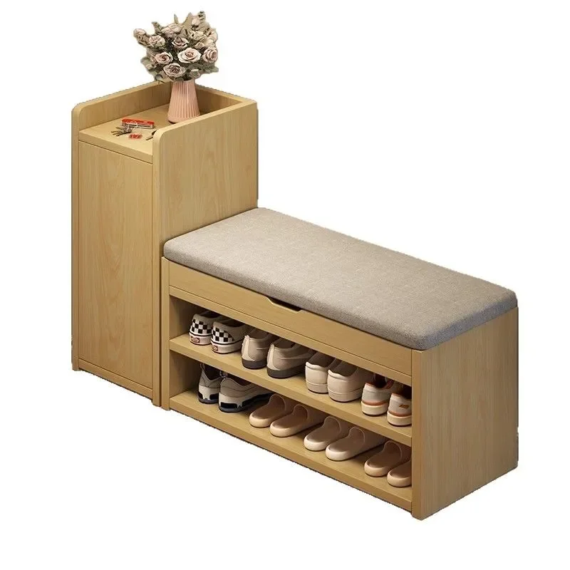 Solid Wood Core Entryway Shoe Bench with Storage Integrated Rack Stool for Hallway Doorway Seating Organizer