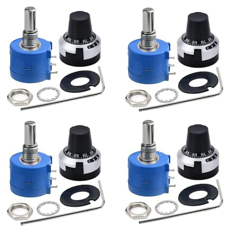 ABHU 4Pcs 3590S-2-103L 10K Ohm Rotary Potentiometer 10-Turn Wire Wound Precision Multi Turn Wirewound Potentiometer