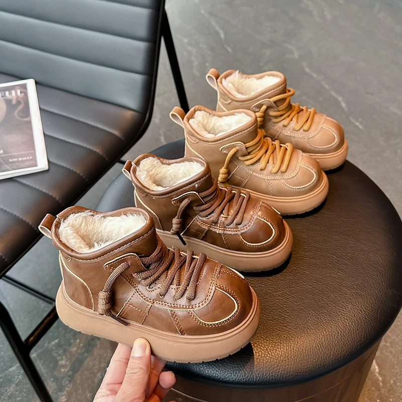 

2025 Winter New Kids' Cotton Shoes Children's Snow Boots Thickened Cotton Boots with Fleece