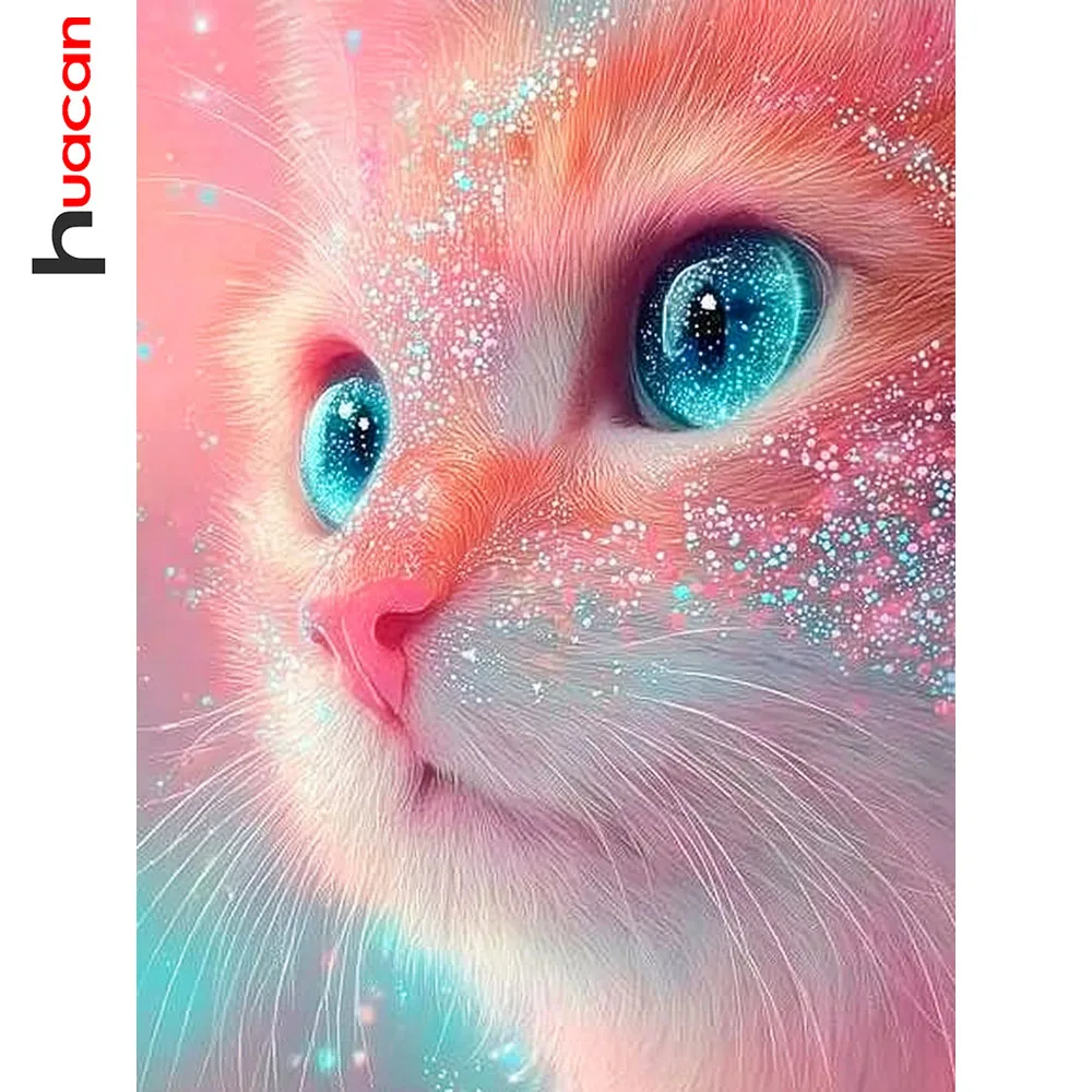 Huacan Vollquadratische und Runde Diamant-Malerei Katze Diamant-Stickerei Tier Komplettset Handgemachtes Geschenk