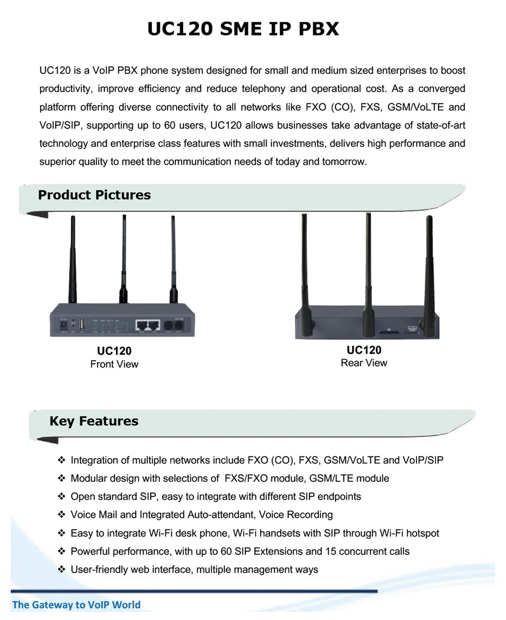 UC120 Series VoIP PBX phone system Dinstar IP PBX with 2fxo or 1S1O optional