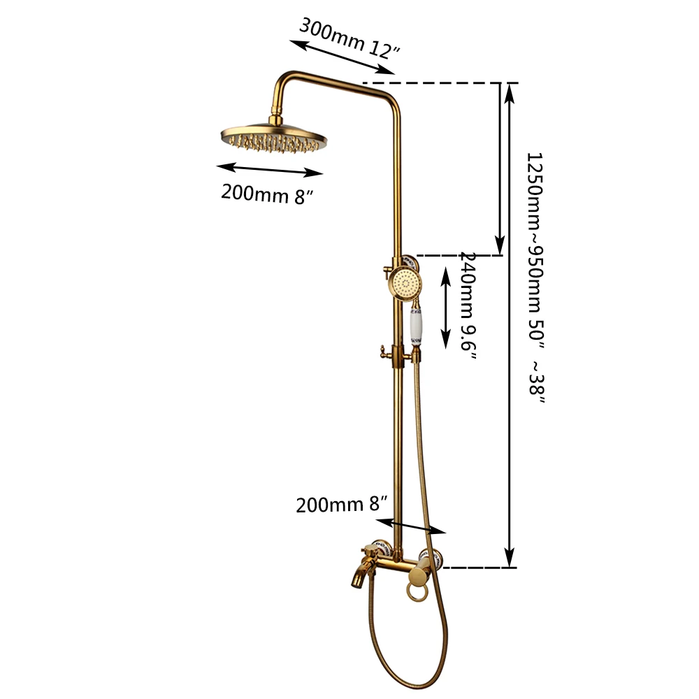 Torayvino Bathroom Shower Faucet Set Gold Plated Wall Mounted Ceramic Handle Handheld Shower Head Hot And Cold Water Mixer Taps