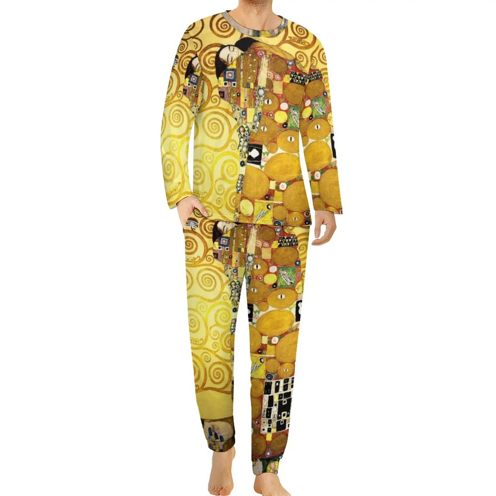 

Gustav Klimt Pajamas Winter The Embrace Print Aesthetic Nightwear Men Two Piece Design Long-Sleeve Trendy Big Size Pajama Sets