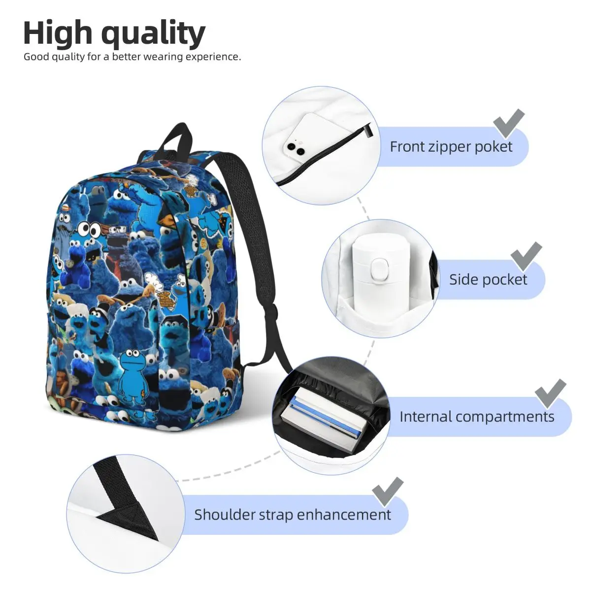 Cookies Anime Monsters Backpack for Men Women Casual Student Business Daypack Cookie Laptop Computer Shoulder Bag Gift view 5