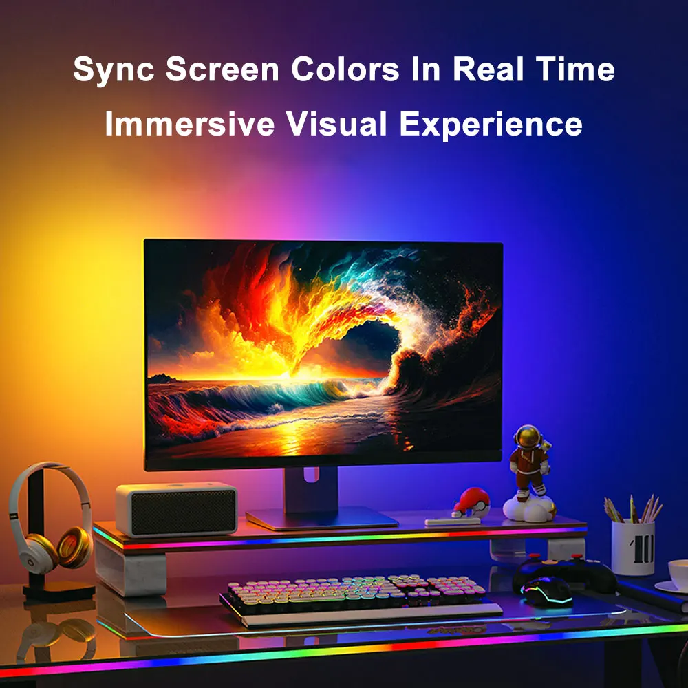 Ambient PC Backlight Sync To Screen RGB Color Computer Real-Time Sync LED Light Strip Game Room Decor For 24-34 Inch Monitor