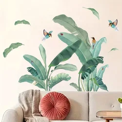 Watercolor Simulation Palm Leaf Bird Plant Wall Stickers Add Natural Flavor To The Bedroom Living Room Decoration Wall Decals