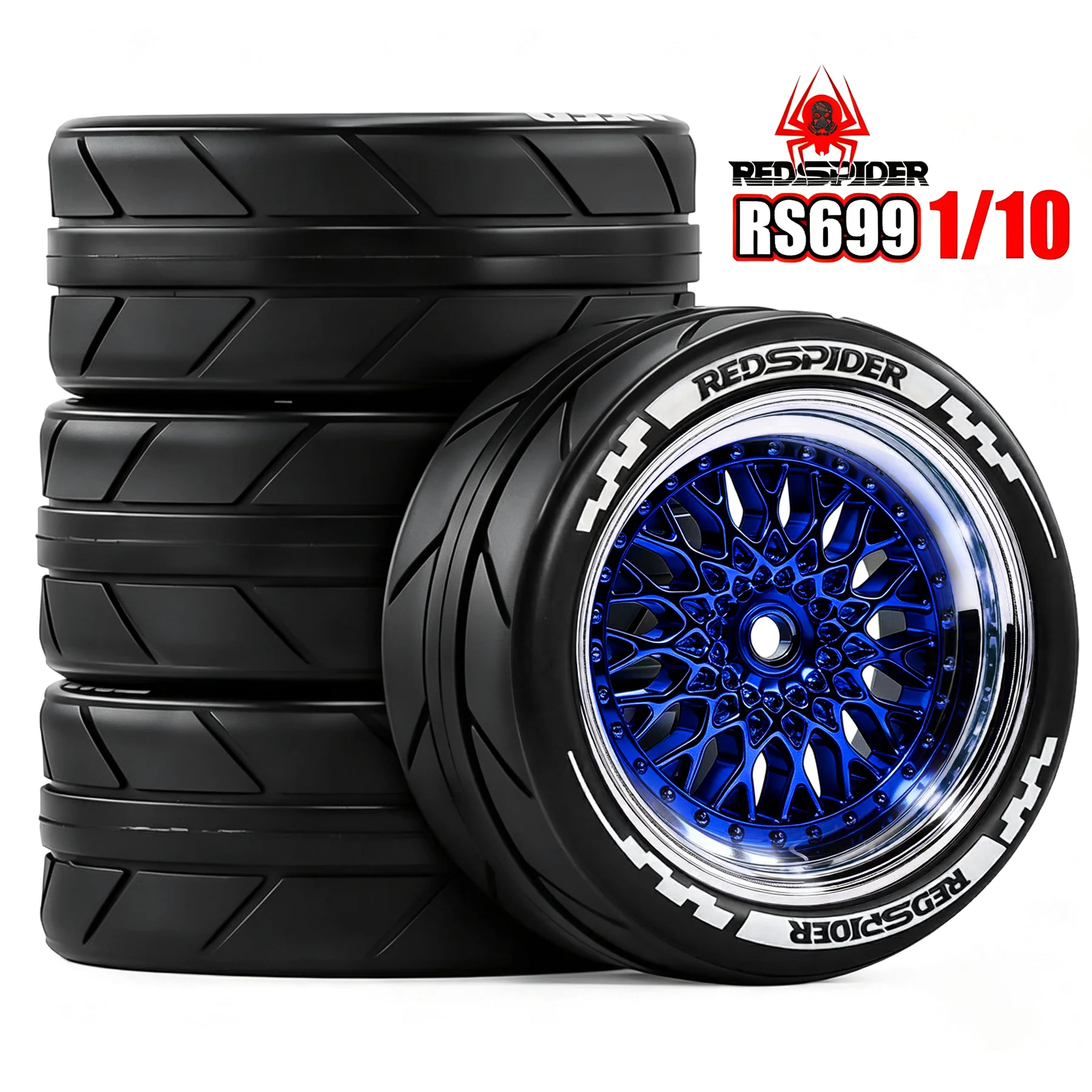 RED SPIDER 4Pcs 1/10 RC Drift Car Rubber Tires & Plastic Wheel Set On-Road Accessories For TT01 TT02 HSP FTX RC Racing Vehicle