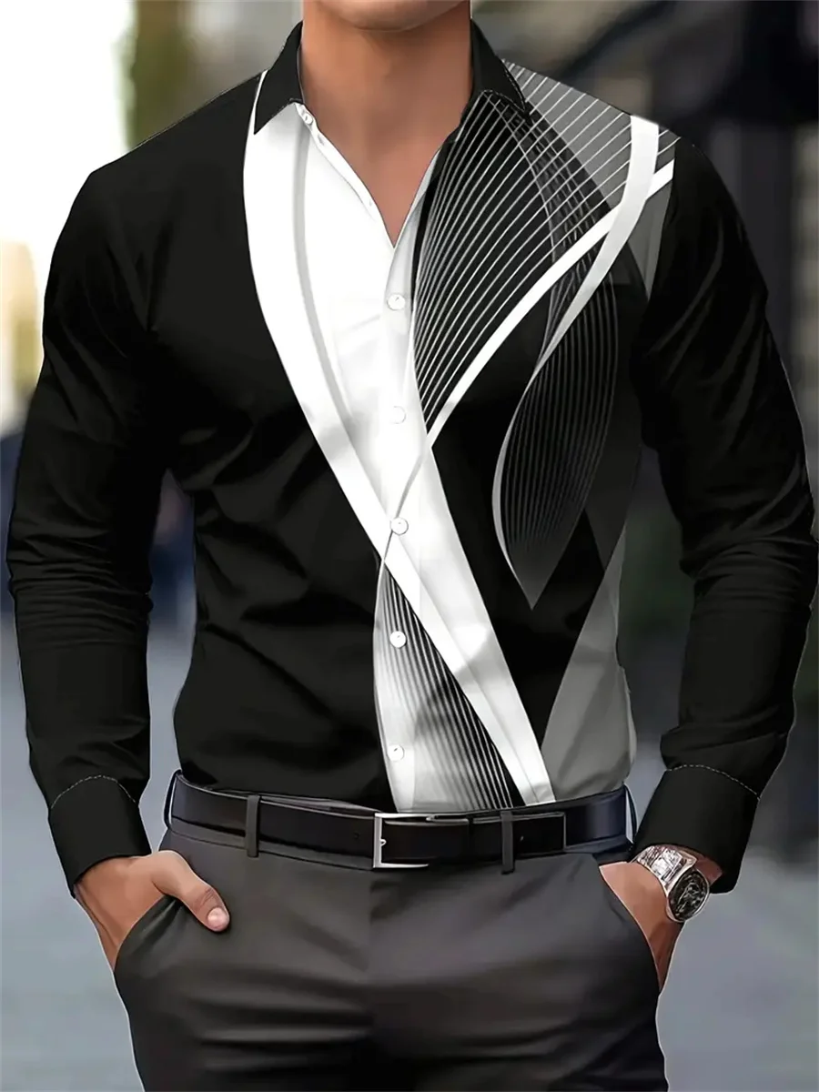 

2025 Men's Shirt Spring and Autumn Long Sleeve 3D Printed Shirt Fashion Design Lapel Outdoor Street Style Business Casual Top