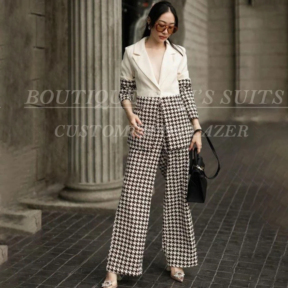 

Luxury Women's Clothing Elegant One-Button Peak Lapel Houndstooth Jacket Formal Travel 2 Piece Coat With Pants Customzied Suits
