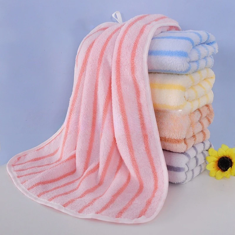 1PC Bath Towel Coral Fleece Microfiber Striped Adult Household Textiles Bathroom Soft Woman Sauna Spa Absorbent Towel 35x75cm