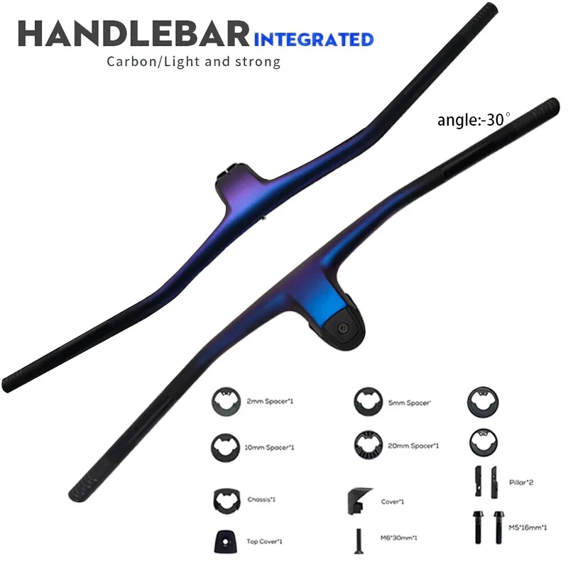 

FRASER IC SL WC Full Carbon Fiber Integrated MTB Handlebar -30 Degree Stem Length 60-100mm 680-800mm Bike Carbon Handle