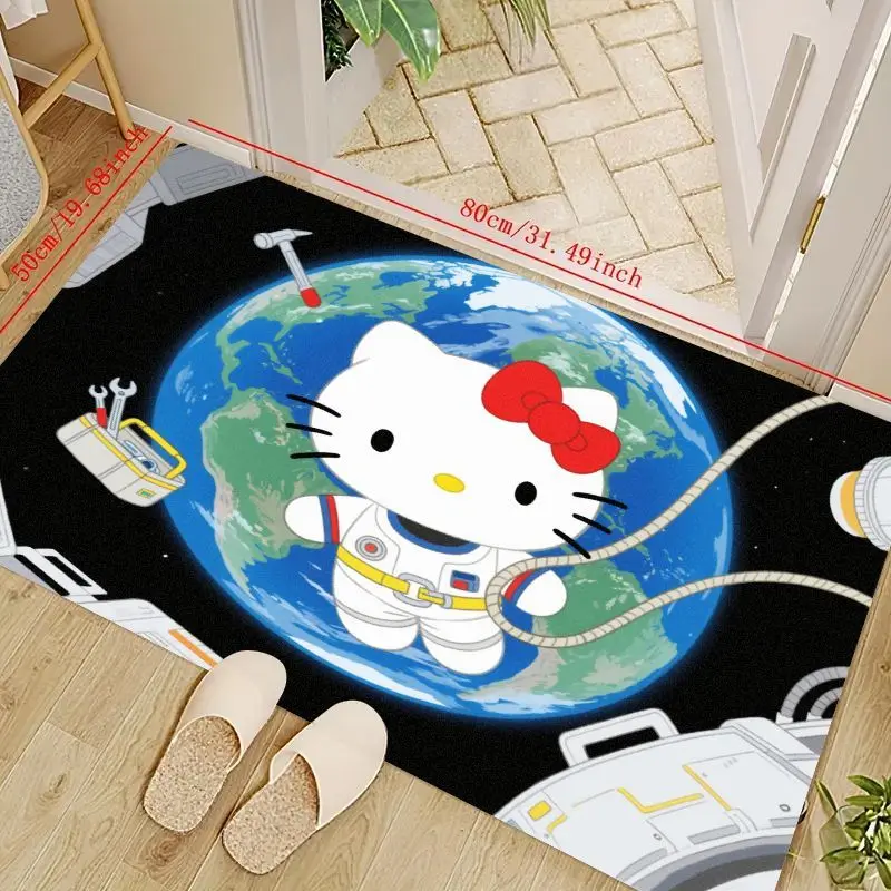 

1 шт. напольный коврик Hello Kitty Astronaut Space Adventure, 50x80 см / 19,68x31,49 дюйма, противоскользящий коврик с милым мультяшным рисунком Земли и Галактики для детей