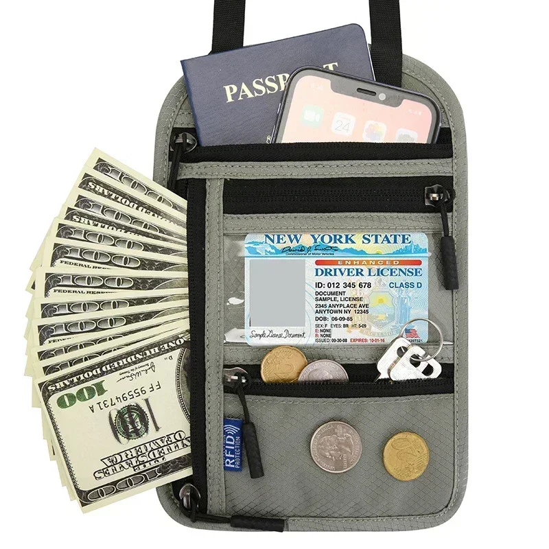 

RFID Blocking Neck Wallet - Multi-Pocket Travel Passport Holder & Document Organizer Case