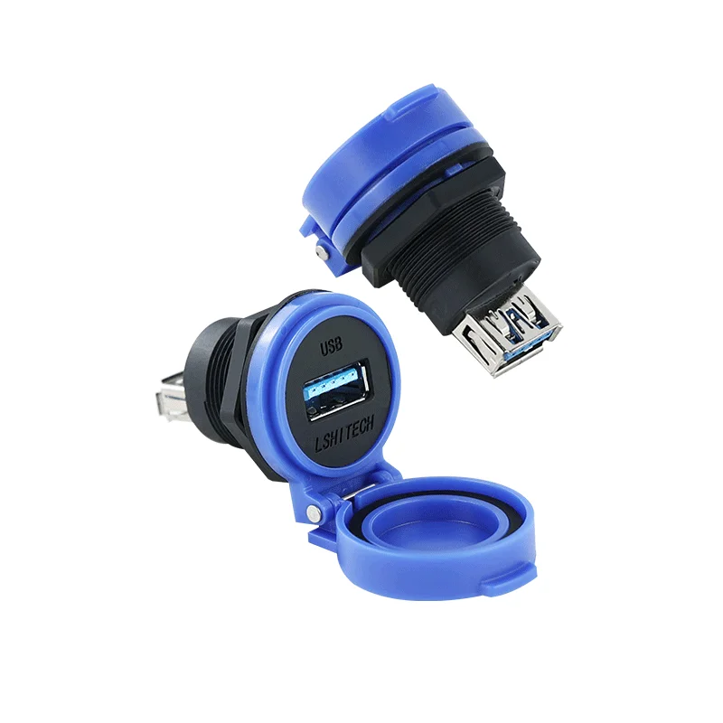 M22.5 Cap-Type Rear Nut USB3.0 Waterproof Female Socket Pass through for Outdoor Instruments And New Energy Equipment