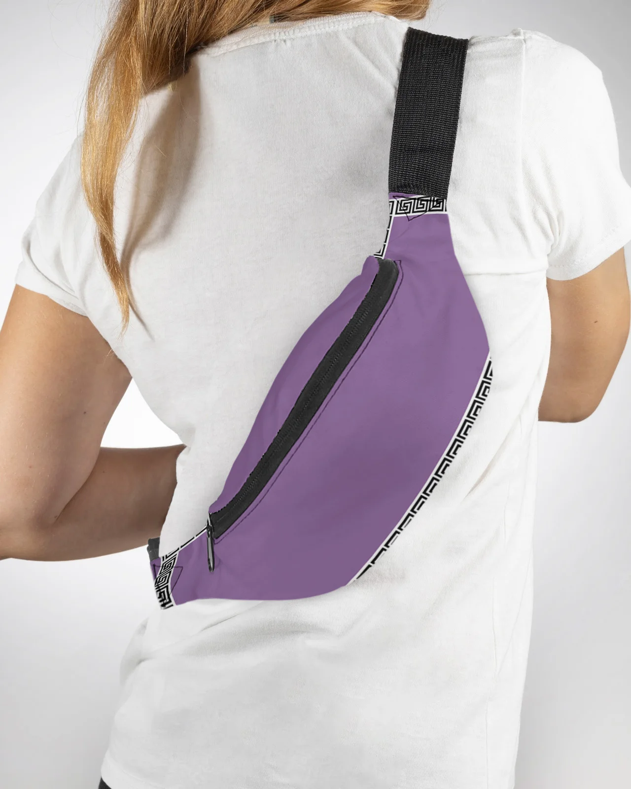 Bolsa de cintura geométrica para homens e mulheres, Fanny Pack, bolsa, cinto de telefone, bolsa de carteira, impermeável Banana Hip Bags, roxo, grego, geométrico