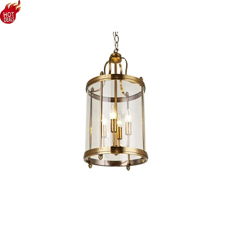 Vintage Iron Material Bird Cage Brass Glass Hanging For Dining Room Pendant light