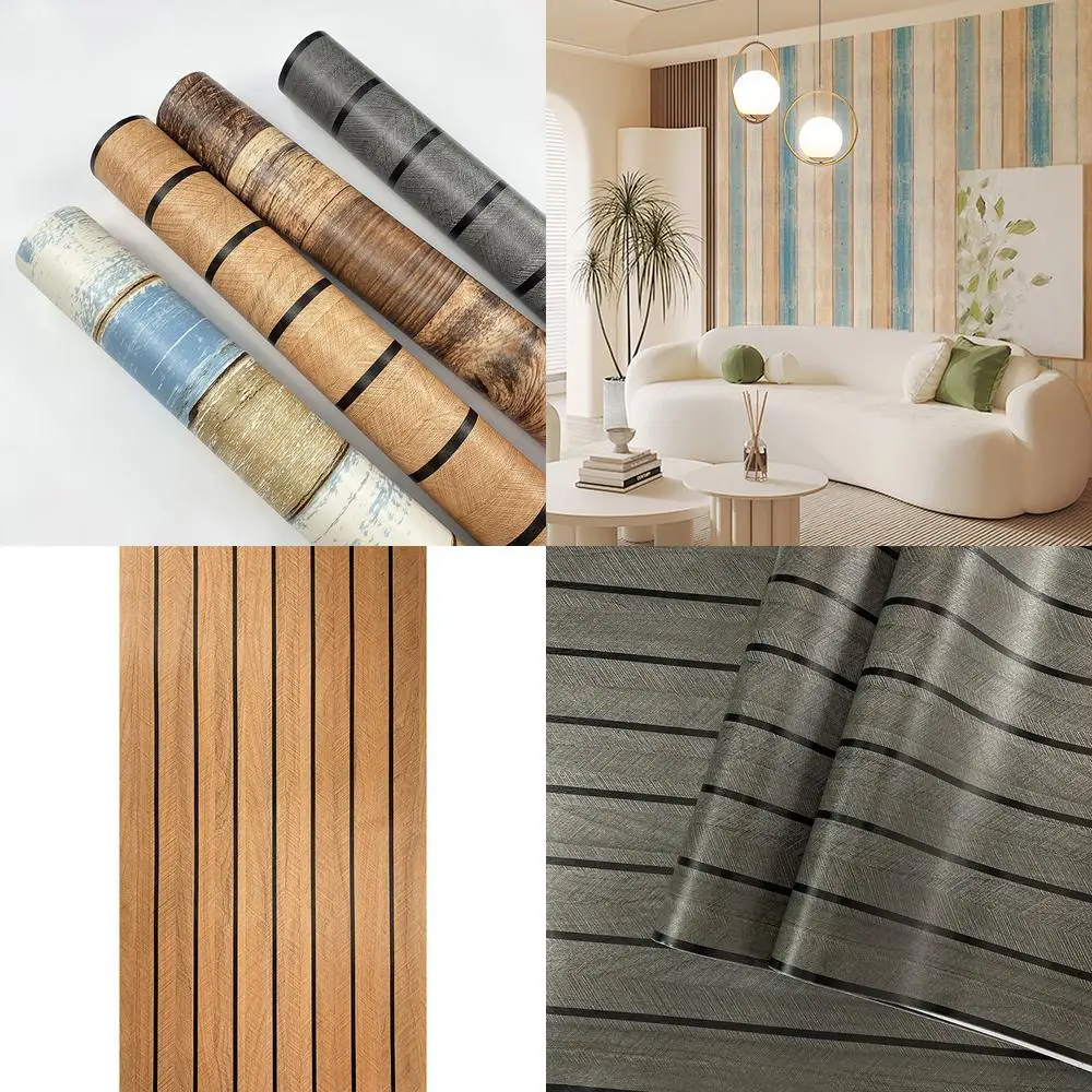 

3D тисненые вертикальные полосы, самоклеящиеся обои под дерево для спальни, гостиной, столовой, простой средиземноморский стиль