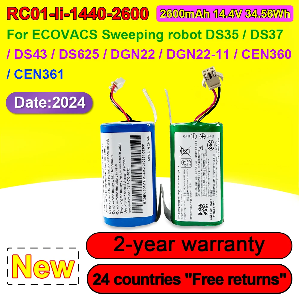 Новая внутренняя батарея для робота-пылесоса ECOVACS DS35,DS37,DS43,DS625,DGN22,DH35,CEN360,CEN361 RC01-li-1440-2600 14,4 V 34.56Wh