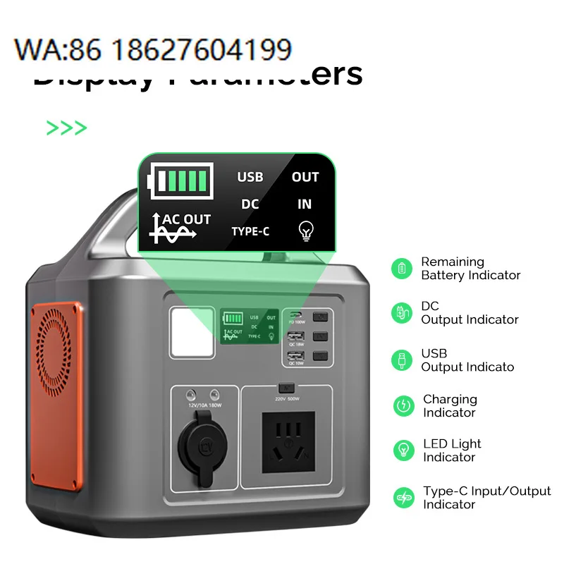 

500W Portable Solar Generator AC DC USB Multi Output Silent Power Station LED Flashlight Outdoor Camping Backup Power Supply