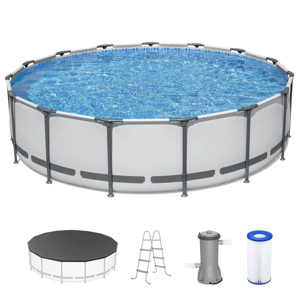

15' X 42" Above Ground Pool, Round Metal Frame Outdoor Swimming Pool Set with Filter Pump, Ladder, Customized