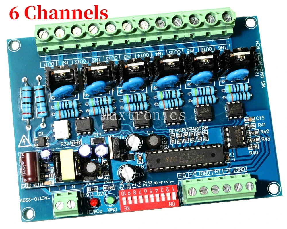 6CH DMX512 LED Decoder High Voltage DMX AC110V-220V 50HZ 6 Channels Dimmer Board 5A*6CH For Stage Lights Incandescent Lamp Bulbs