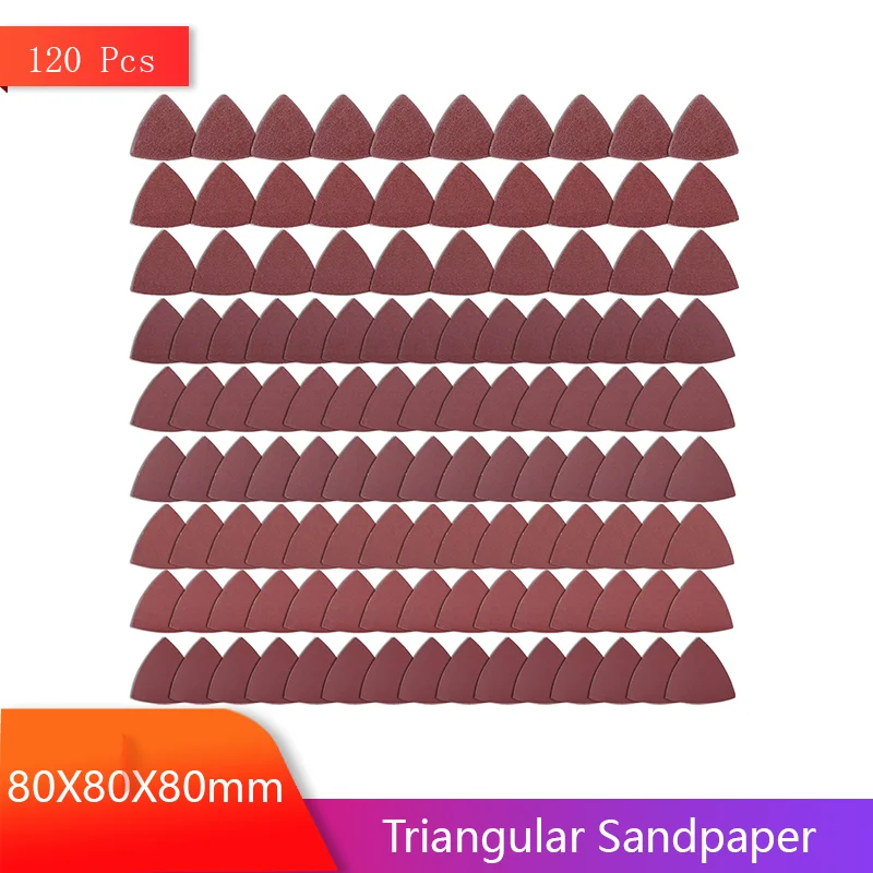 80X80x80 mm Triangular Sandpaper 120 Pcs Assorted 40/60/80/120/150/180/240/320/400 Grits Hook and Loop for Polishing and Sanding