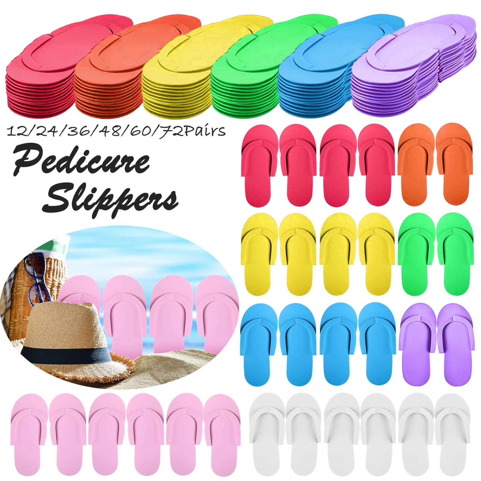 24-72Pairs Disposable Pedicure Slippers EVA Foam Pedicure Flip Flops for Women Pedicure Sandals Salon Spa Hotal Homehouse