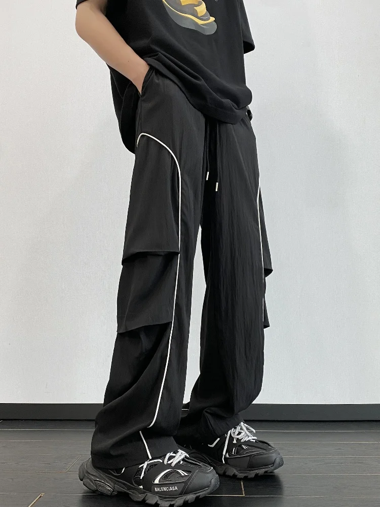 

Мужские летние тонкие брюки из ледяного шелка с широкими штанинами, прямым кроем, складным дизайном, быстросохнущие, свободного кроя, повседневные брюки-парашюты