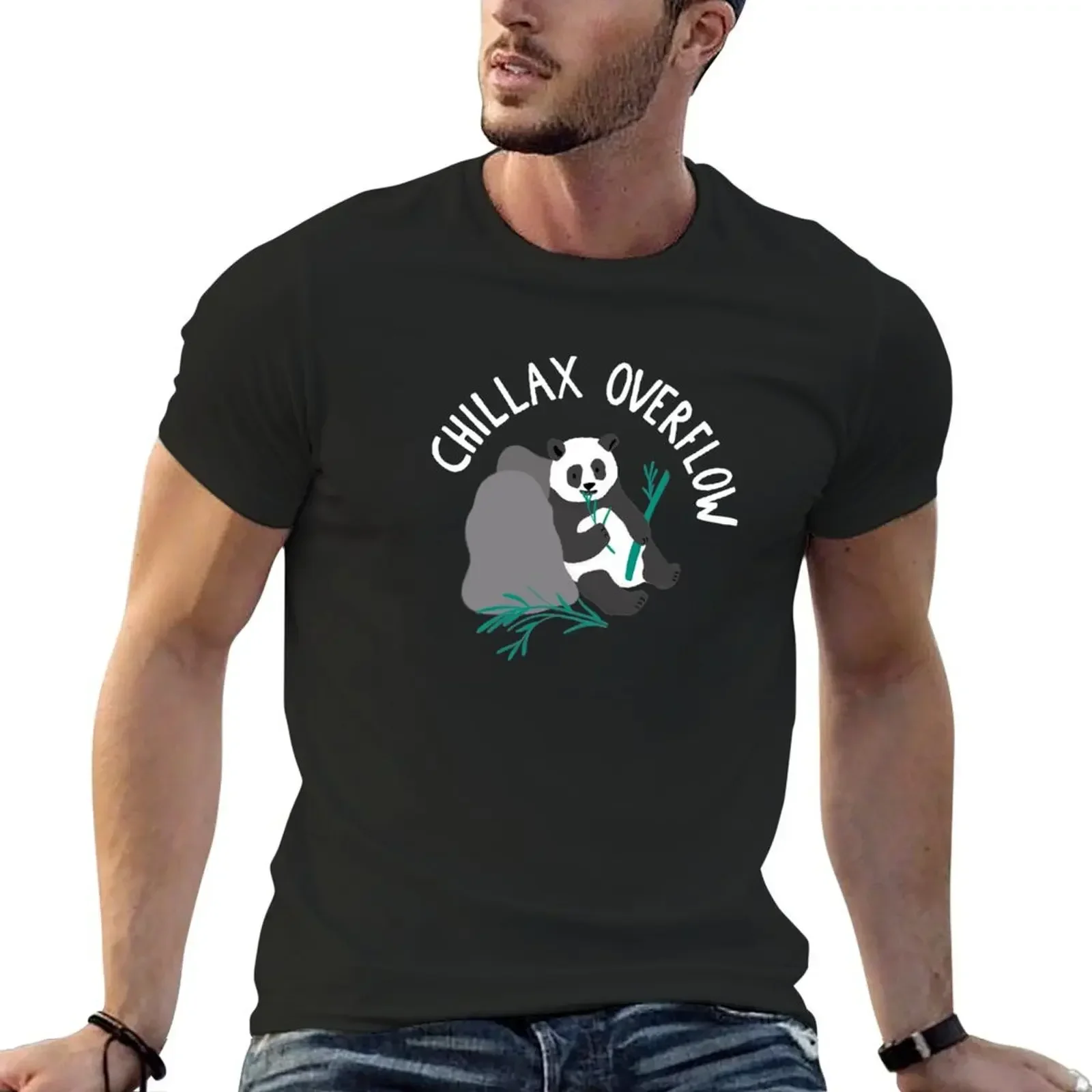 Chillax Overflow Panda and Bamboo T-Shirt anime clothes custom t shirt quick-drying tees outfits for men