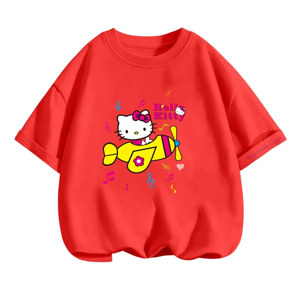 

Летняя футболка Hello Kitty для детей от 3 до 14 лет, одежда для мальчиков и девочек, модная футболка Sanrio в стиле аниме