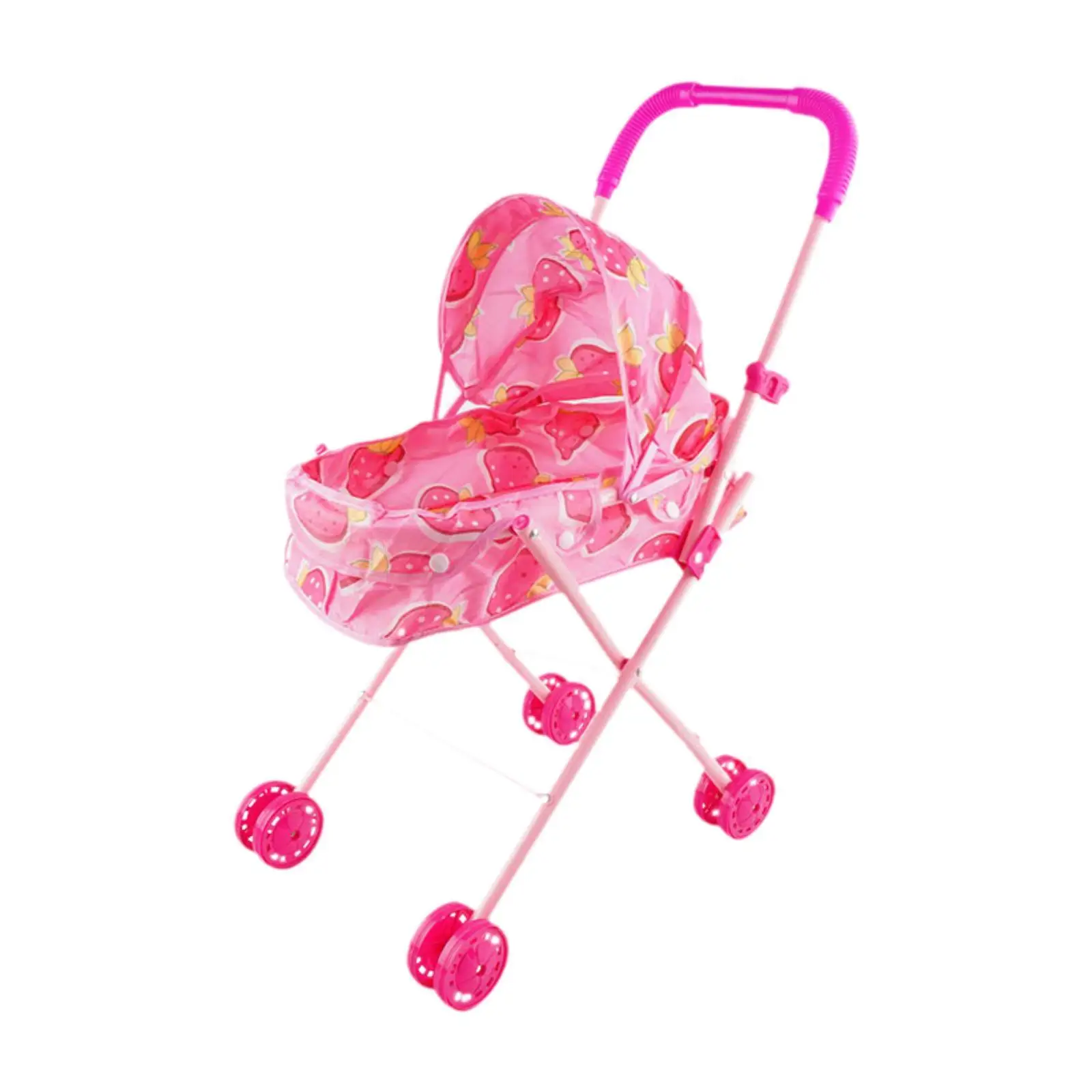 Doll Mini Pram Trolley Toy Pretend Toy for Ages 0-2 Years Boys Girls (Pink)