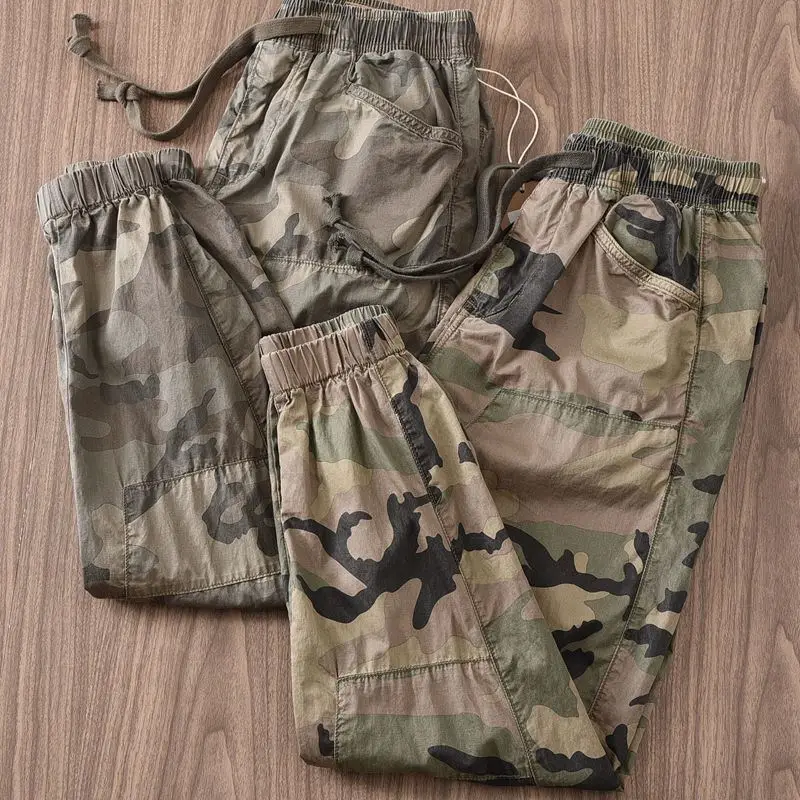 

Men's Autumn Casual Pants loose leggings Large Size Paratrooper Camouflage Pants Handsome Split Cut Overalls Trousers