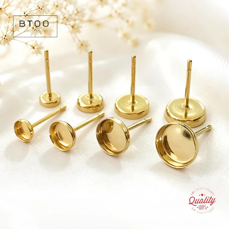 14K Gold Filled round Bezel Cup Earring DIY Handmade Jewelry Making Cup Earring Post Accessory