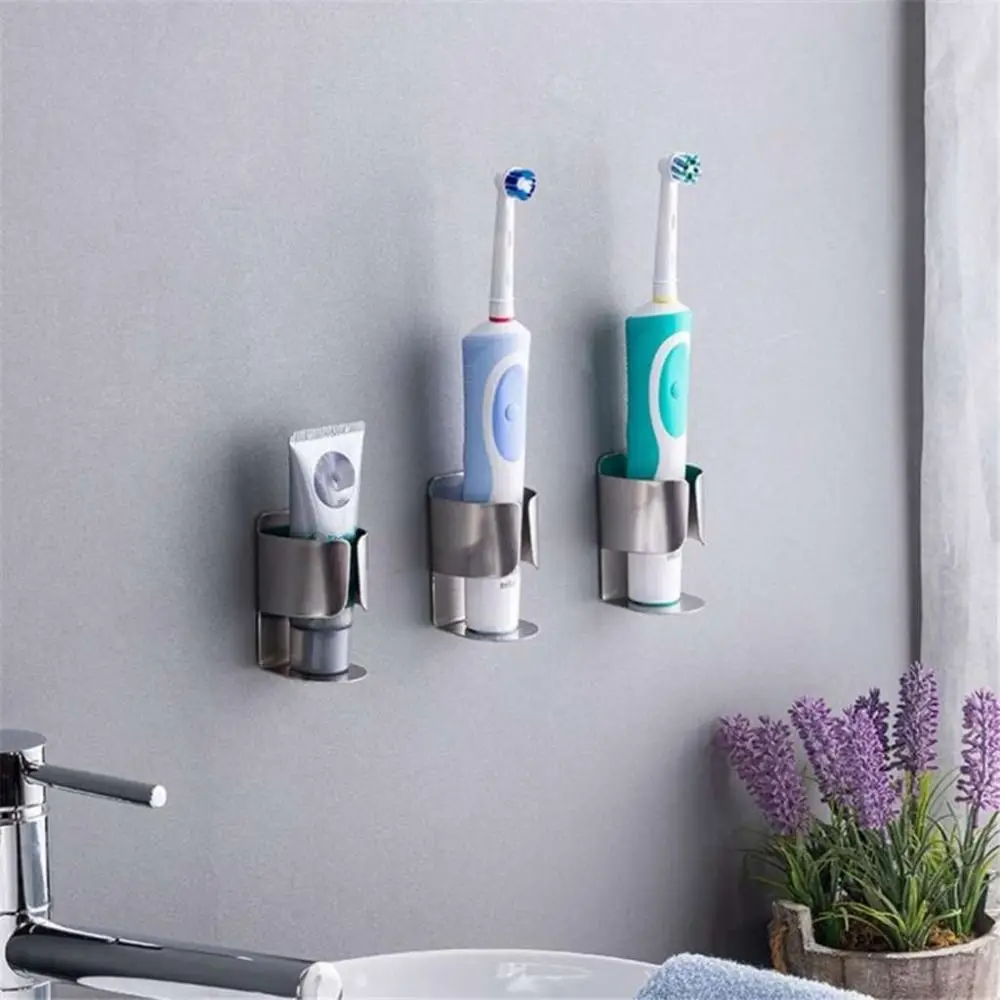 Stainless Steel Double-Sided Brushed Toothpaste Organizer Stand Rack Wall-Mounted Holder Electric Toothbrush holder