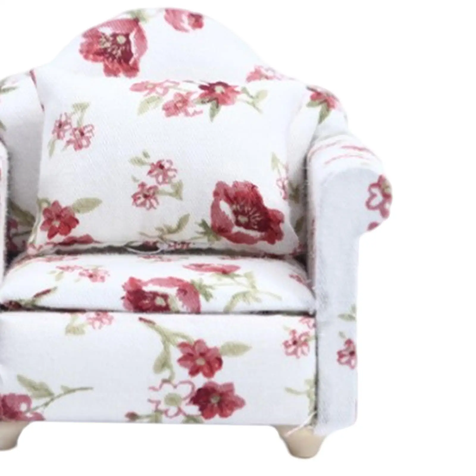 ドールハウスソファ: 12 スケール木製ドールハウスミニチュア家具ソファ枕付き