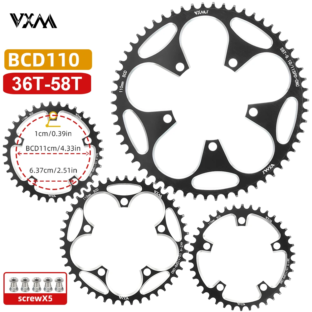 

VXM 110BCD Chainring 36T 38T 40T 42T 46T 50T 52T 54T 56T 58T Wide Narrow Chainwheel with 5 Screws For Shimano sram Bicycle crank