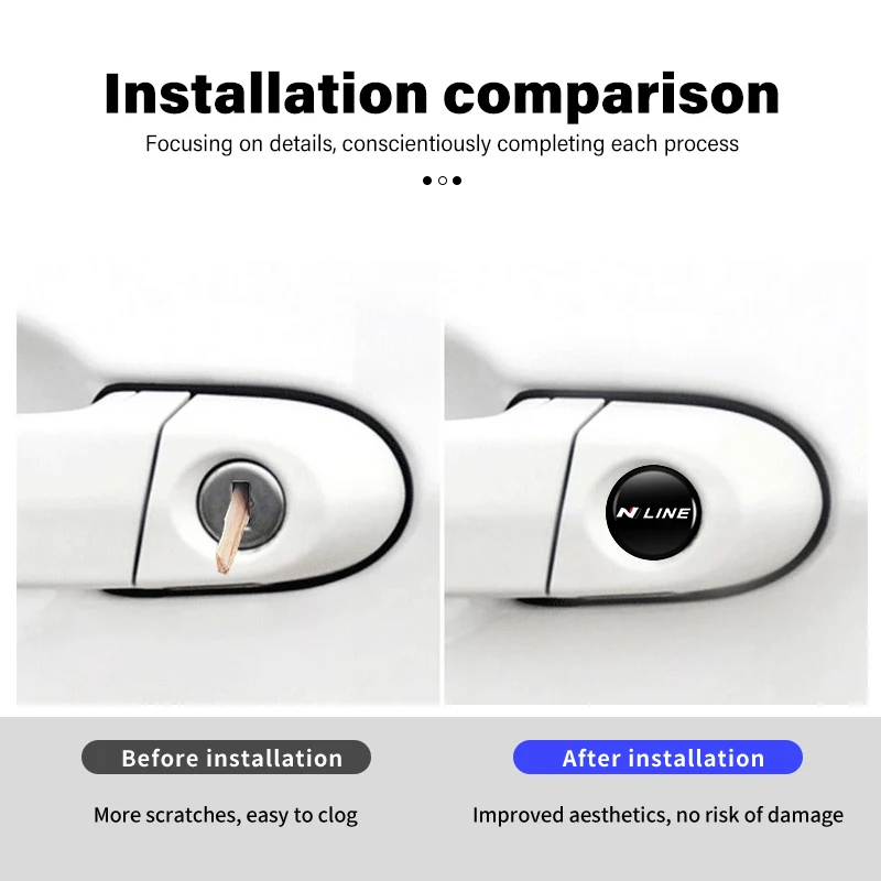 8pcs Car Handle Door Keyhole Lock Core Protector Cover Sticker For Hyundai N Line Tuscon NX4 I20 I30 I10 Sonata Elantra