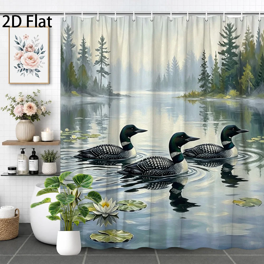 Realistic Ducks Pond Scene Shower Curtain Bathroom Decor Waterproof Printed Curtain for Home Bathroom Shower Curtain